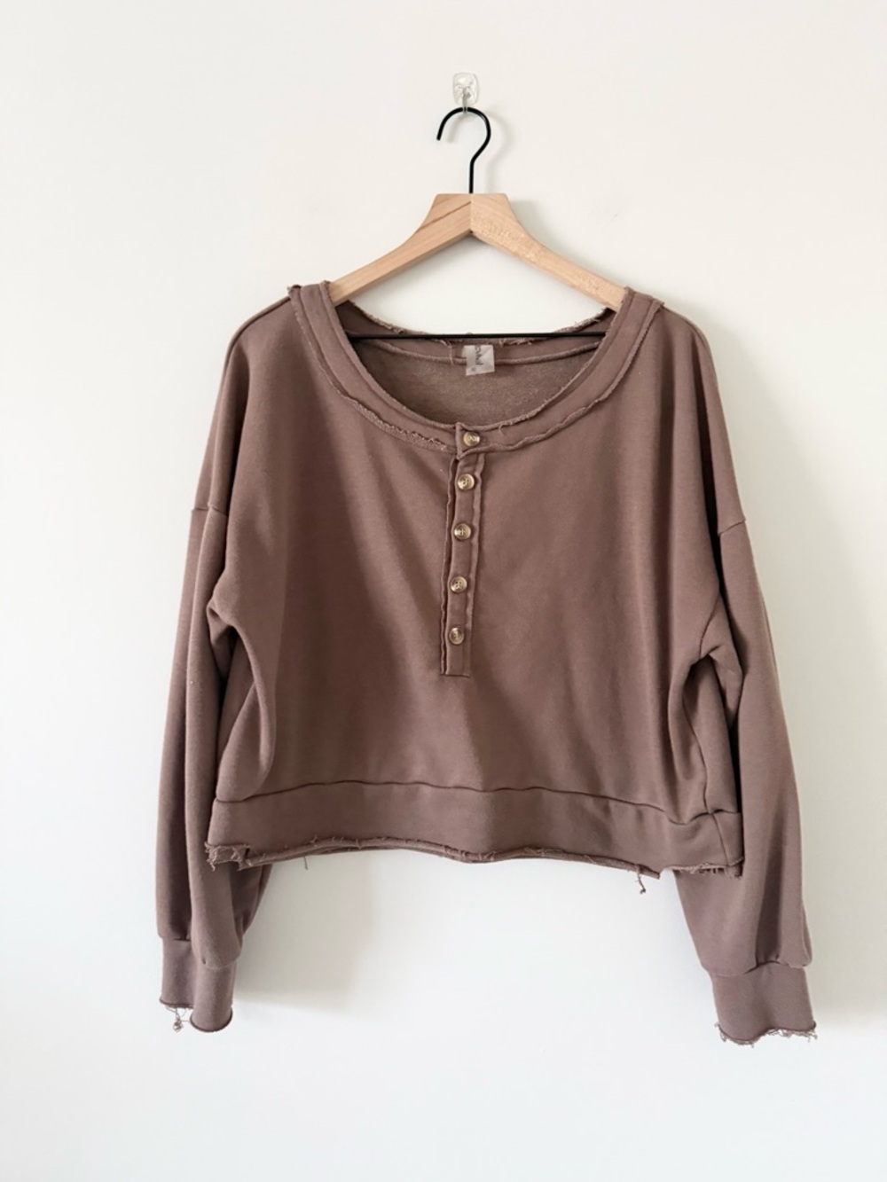 AS Revival Long Sleeve Slouchy Henley in Brown Size L